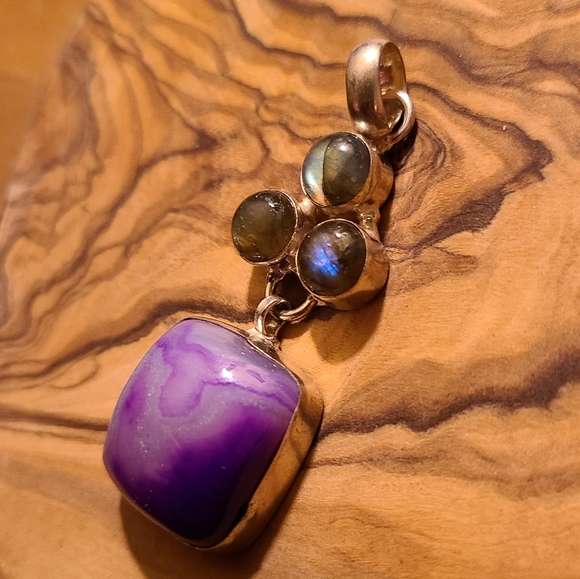 Gemstone silver pendant agate and labradorite - Picture 3 of 10